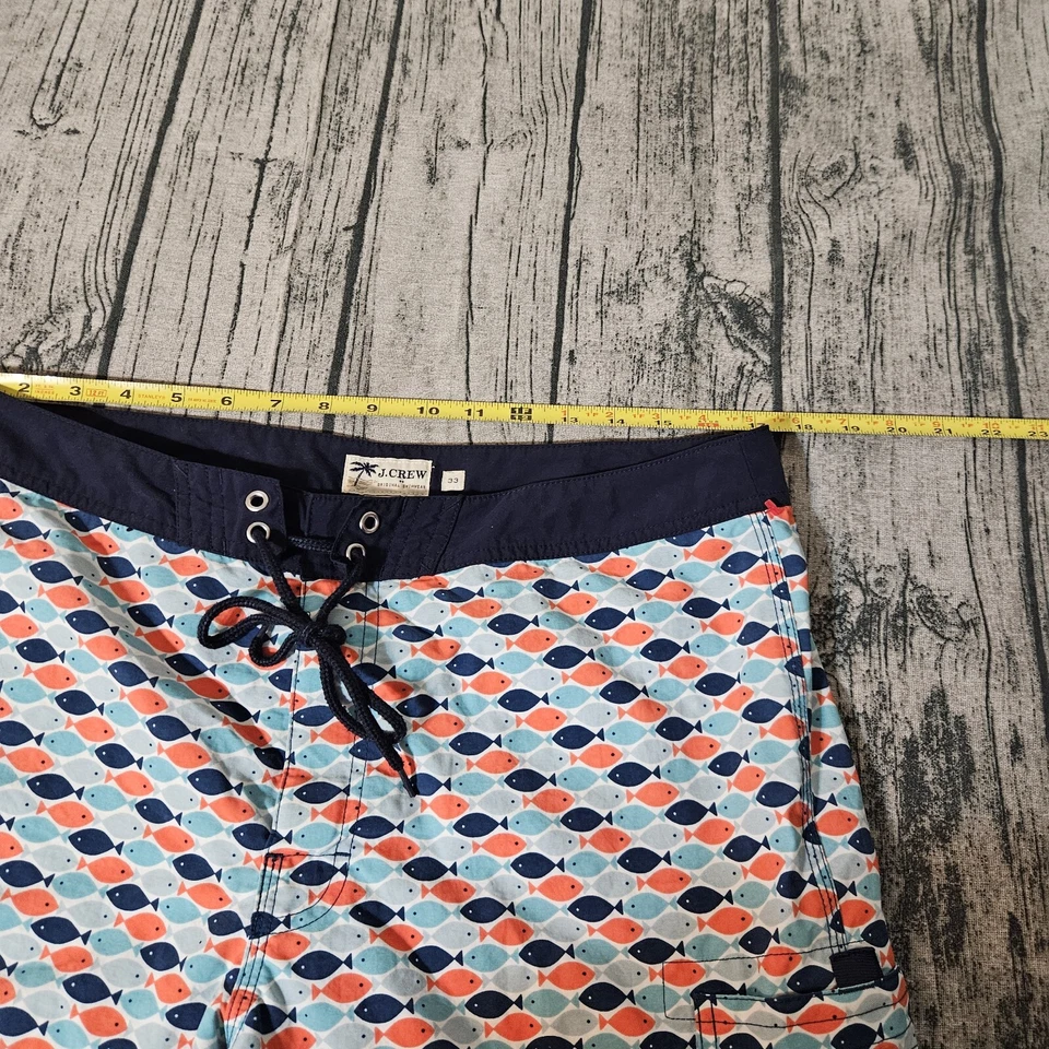 J Crew Swimwear Swim Trunks Size 33 Blue FISH PRINT Board Shorts LINED MEN'S - Image 3 of 4