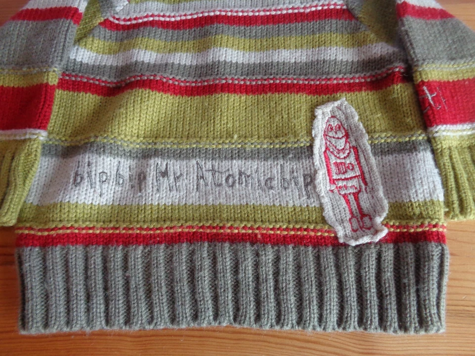 Jumper By Confetti 9 Months Green Red & Grey Stripe Embroidered Long Sleeve - Image 2 of 4