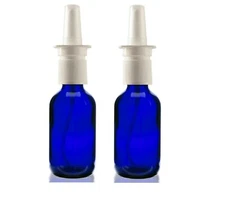 Premium Empty Cobalt Blue Glass Travel-Sized 2-oz Nasal Sprayer 2-Pack