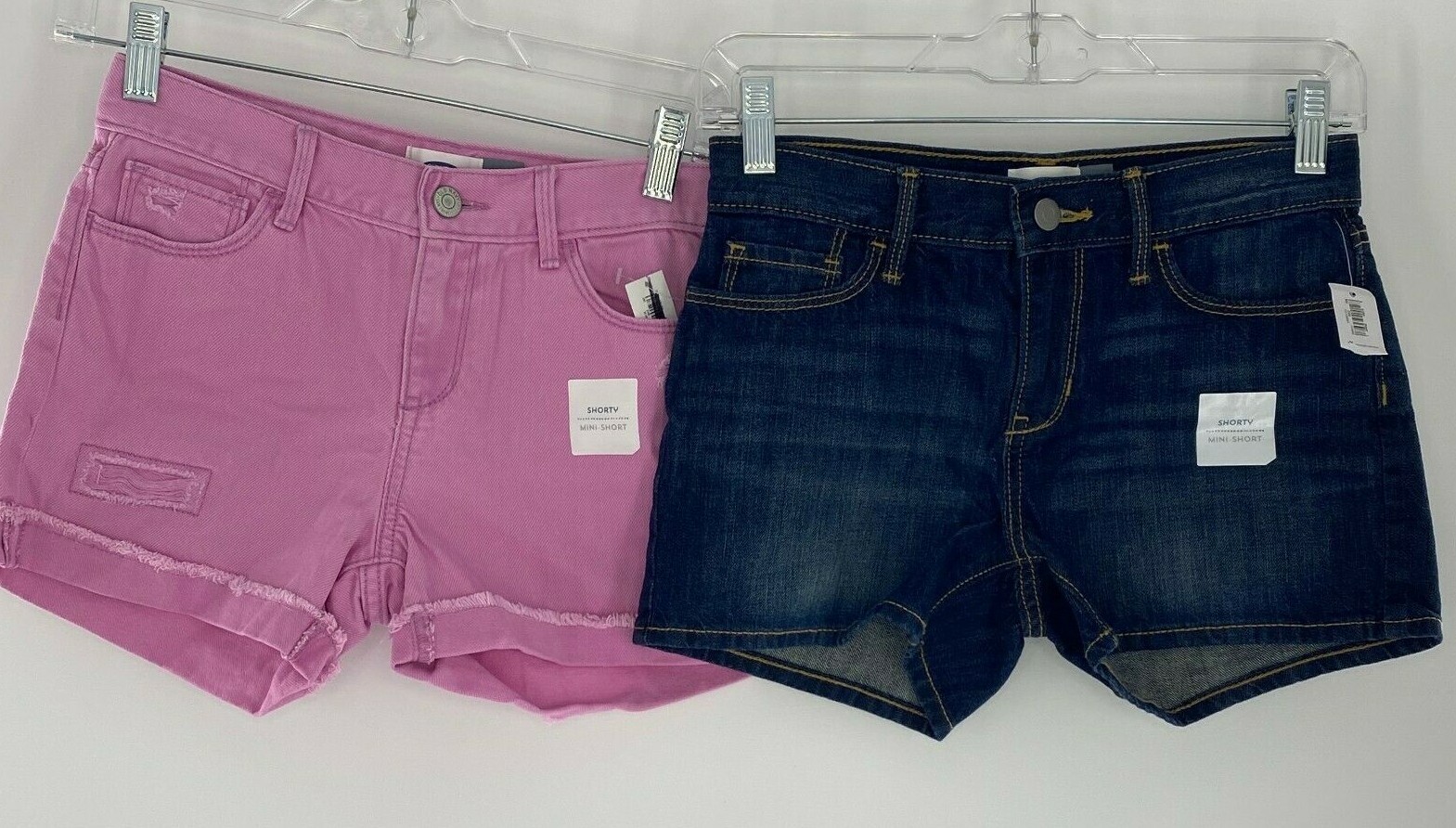 2-PC Old Navy Jean Mini-Shorty Pink Shorts Distressed Adjustable Denim Girls 10