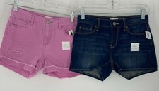 2-PC Old Navy Jean Mini-Shorty Pink Shorts Distressed Adjustable Denim Girls 10