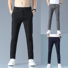 Men Golf Pants Slim Fit Stretch Lightweight Casual Pocket Chino Hiking Trousers 