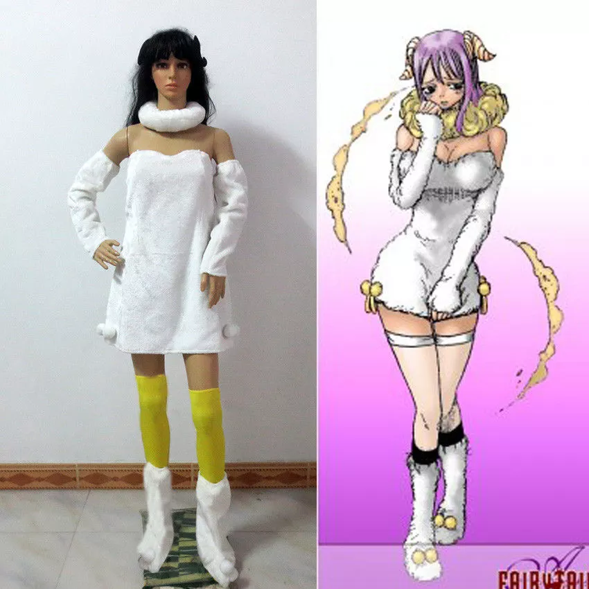 Fairy Tail Aries Cosplay Costume White Plush Dress White Party DresFree  shipping | eBay