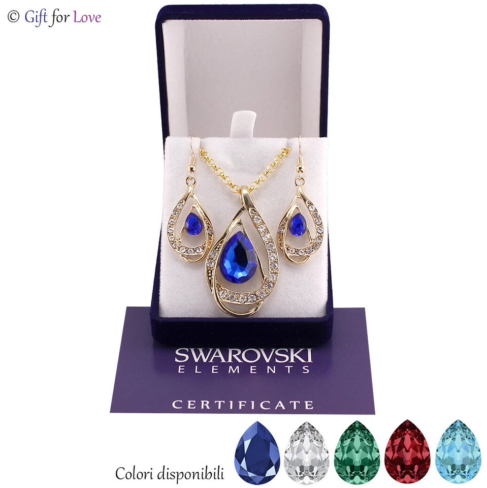 G4LOVE Elegante parure oro Swarovski Element originale G4Lov cristalli blu goccia donna
