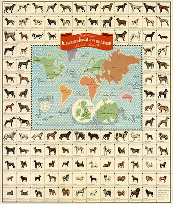 Official Pictorial Dog Map of the World Vintage Art Poster Print