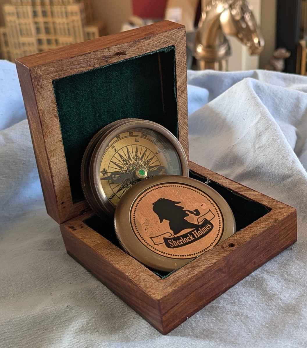 Sherlock Holmes Antique Compass Wooden Box Navy Vintage Victorian Gold  Lustre UK