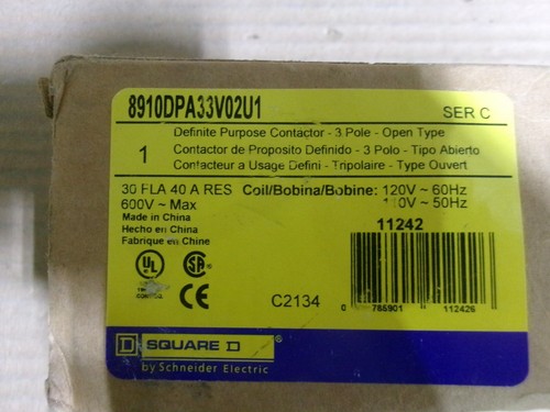 New Square D 8910DPA33V02U1 Definite Purpose Contactor 3-Pole 120V-60Hz - Picture 5 of 5