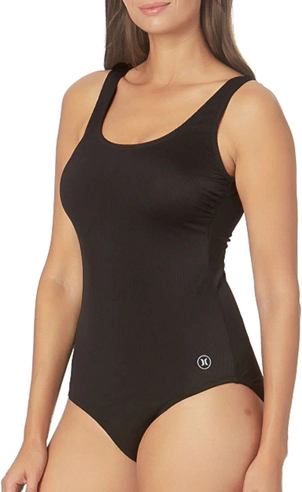 Nuevo con etiquetas Traje de baño de una pieza Hurley para mujer negro sólido surf XS S M 0 2 4 6 8 10 natación Foto 2 de 4