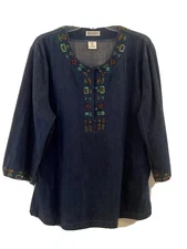 Paradiso Denim 2 Pc Beautifully Beaded Tunic Top & pants size 0X 100% cotton