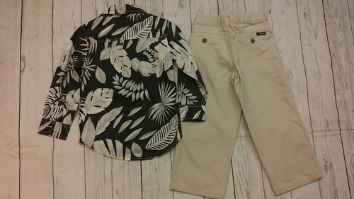Gap 4 Boy Khaki Tan Pants Gray White Tropical Hawaiian Button Down Shirt LOT - Picture 5 of 7