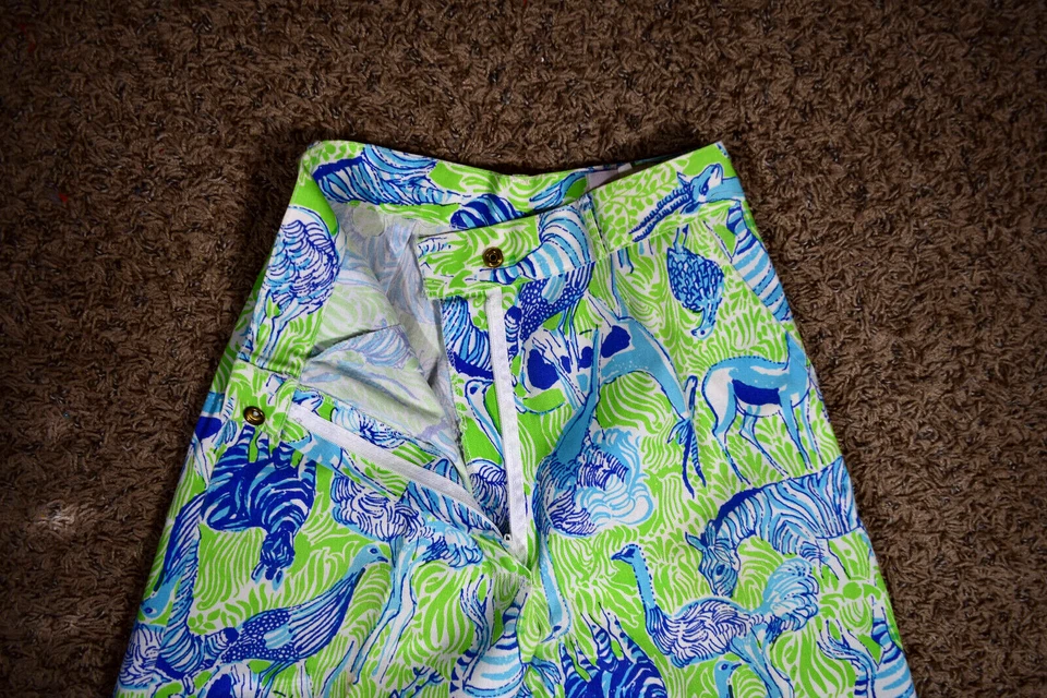Pantalón Lilly Pulitzer LIza Vintage Talla XS/S 80s Animales Africanos Azul Lima Blanco Foto 3 de 4