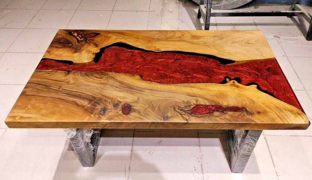 Epoxy Dining Table, Walnut Wood Epoxy Handmade Furniture River Table Top Decors-image