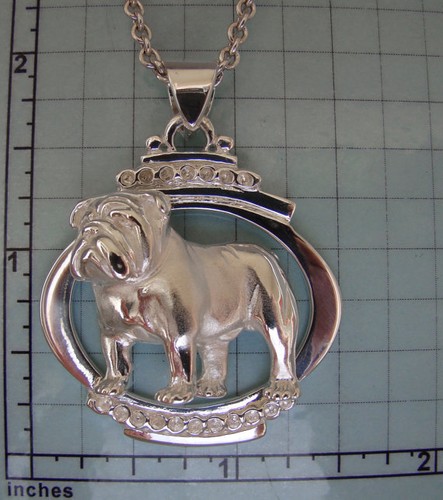 Large Sterling Silver Bulldog English Bulldog Standing Study Pendant - Picture 5 of 6