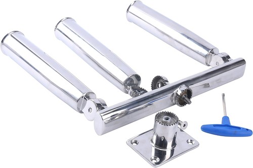 Elegante soporte de triple caña de pescar para cometa soporte de pesca con tridente de acero inoxidable de 3 tubos - Imagen 9 de 9