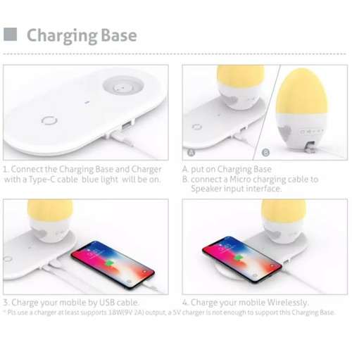 Portable Bluetooth Speaker Lamp Night Light Qi Wireless Phone Charging Station - Picture 8 of 8