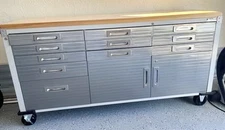 11 Drawer Tool Storage Chest Cabinet Stainless Steel Wood Top 6' Wide Workbench