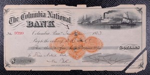 1877 Columbia PA National Bank Check