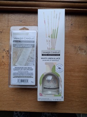 YANKEE CANDLE WHITE LINEN AND LACE FRESH WAX MELTS AND REED DIFFUSER SET 
