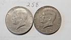 KENNEDY HALF DOLLAR, 1967-P, 1969-D, 40% SILVER,---258