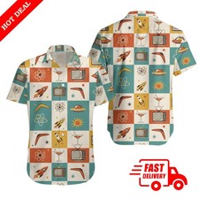 Vintage 1950s Atomic Art Men Hawaiian Shirt 100 Cotton Button Down Retro Tiki