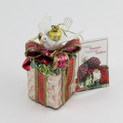 Fitz & Floyd Glass Gregorian Geschenkbox mit Taube Weihnachtsornament