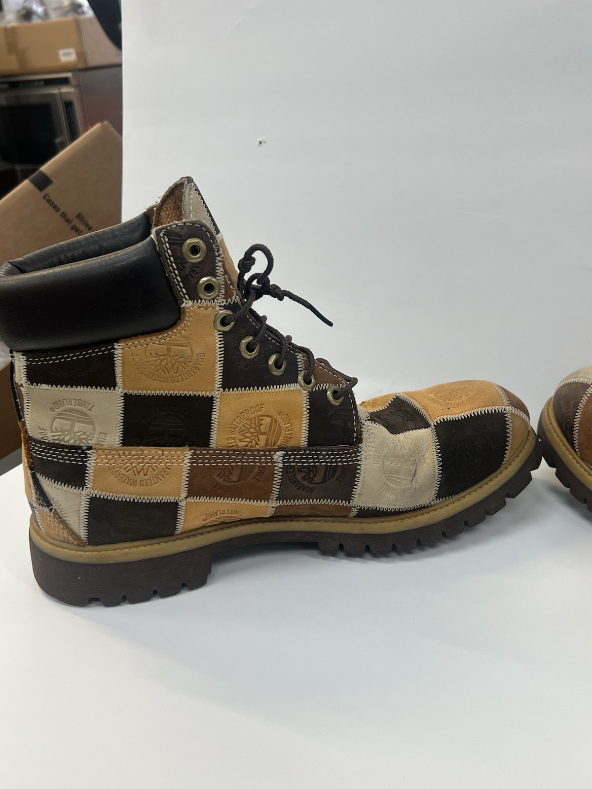 Timberland Patchwork Boots Brown Tan Leather Rare… - image 8