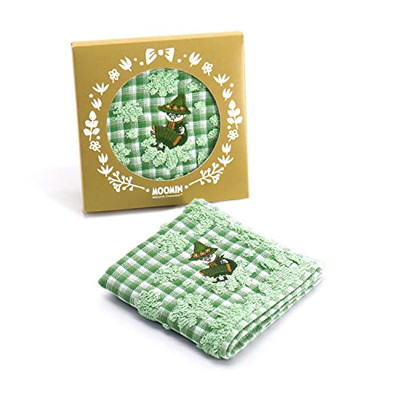 Moomin Check Flower Towel Handkerchief Green Packaged Snufkin Fluffy Cotton