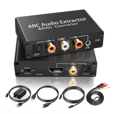 Audio Extractor DAC 192KHz HDMI ARC Optical Coaxial SPDIF RCA 3.5mm 4 Cables