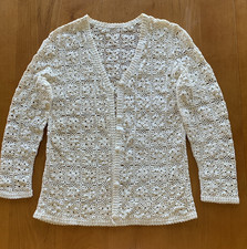 VTG Hand Crochet Cardigan SMALL Ivory Doily Boho Coquette Grandmacore Feminine