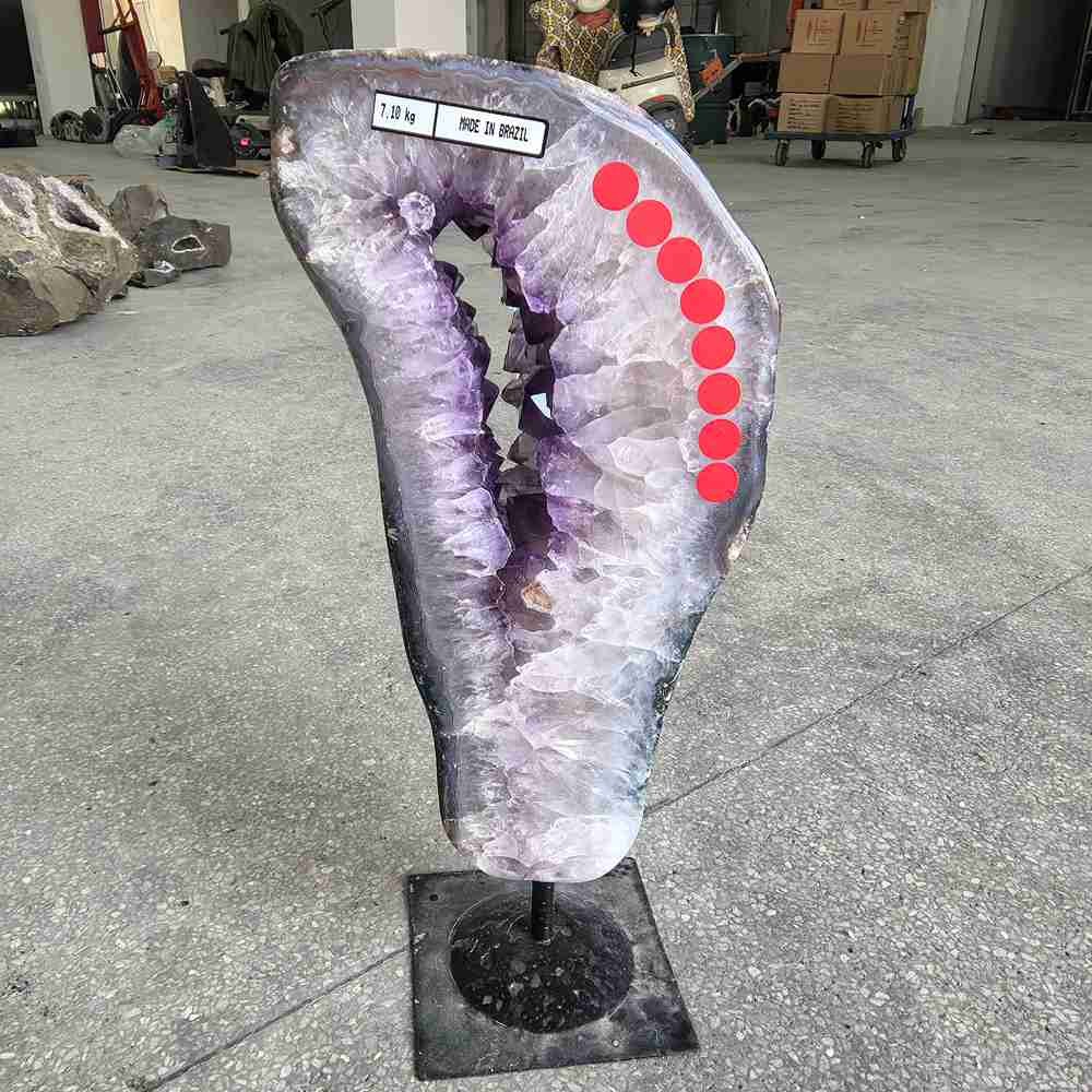 15.6LB A+ Natural Amethyst Geode Slice Quartz Crystal Mineral Reiki Decor +Stand