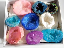 Tray 9 Ass Colour Aura Quartz Crystal Geodes Sizes Approx 26mm - 37mm Brazil