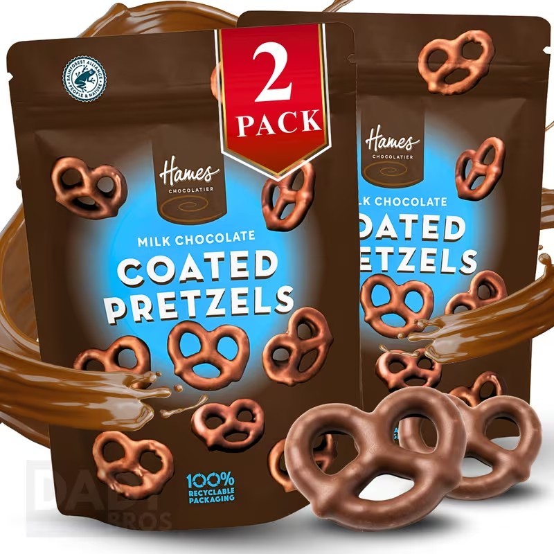 9x HAMES Milk Chocolate Coated Pretzels 100g - Best Before 06/26