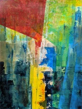 Original Art Abstract Acrylic Painting 9x12 on Art Paper. 'Layers of Metropolis'