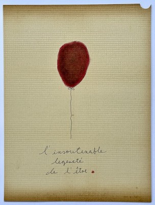 ORIGINAL VINTAGE FRENCH NAIVE DRAWING '' L' INSOUTENABLE LEGERETE DE L ETRE  