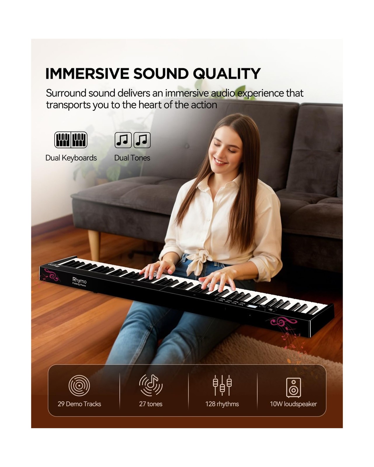 Rhymo 88 Tasti Tastiera Pianoforte Semipesata, Full Size Pieghevole Pianoforte Digitale per... foto 3