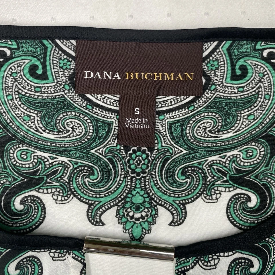 Top de mujer Dana Buchman pequeño ala de murciélago blanco verde y negro Foto 2 de 4