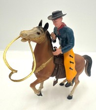Vtg Cowboy Horse Plastic Figurine Removable Rider Gold Lasso 7.5" Tall Colle