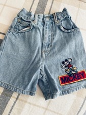 Vintage 90s Y2K Disney Mickey Co Light Denim Long Jean Shorts Sz 5 Mouse Patch