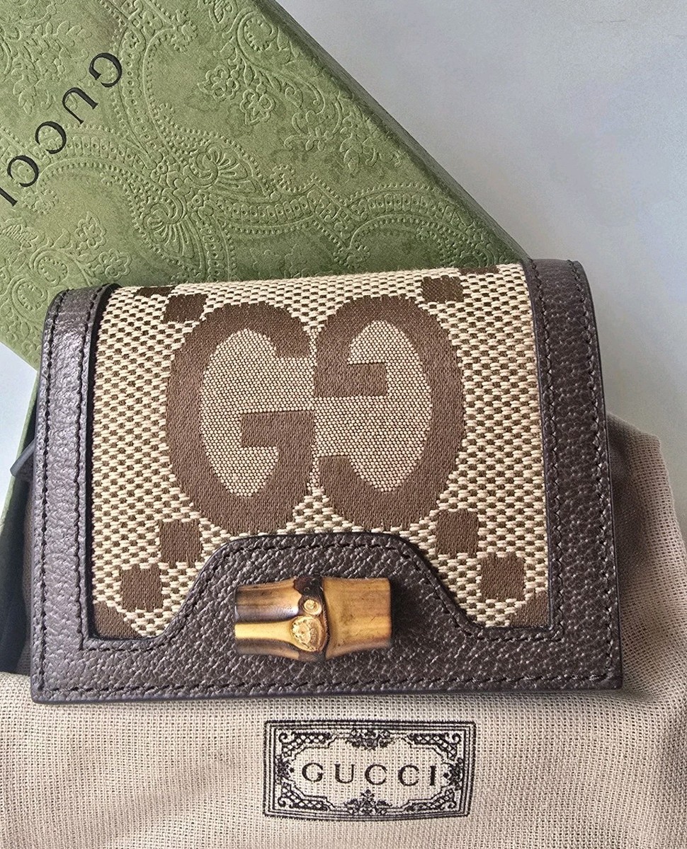 Gucci Diana Jumbo GG Bamboo Wallet Beige Brown Compact Bifold