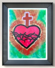 Original Art "Sacred Heart" 9x12 Canvas Expressionism Abstract Design Home Art
