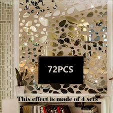 72Pcs Mirror Decals Wall Stickers - Cobblestone Shape DIY Decor for Home Room...