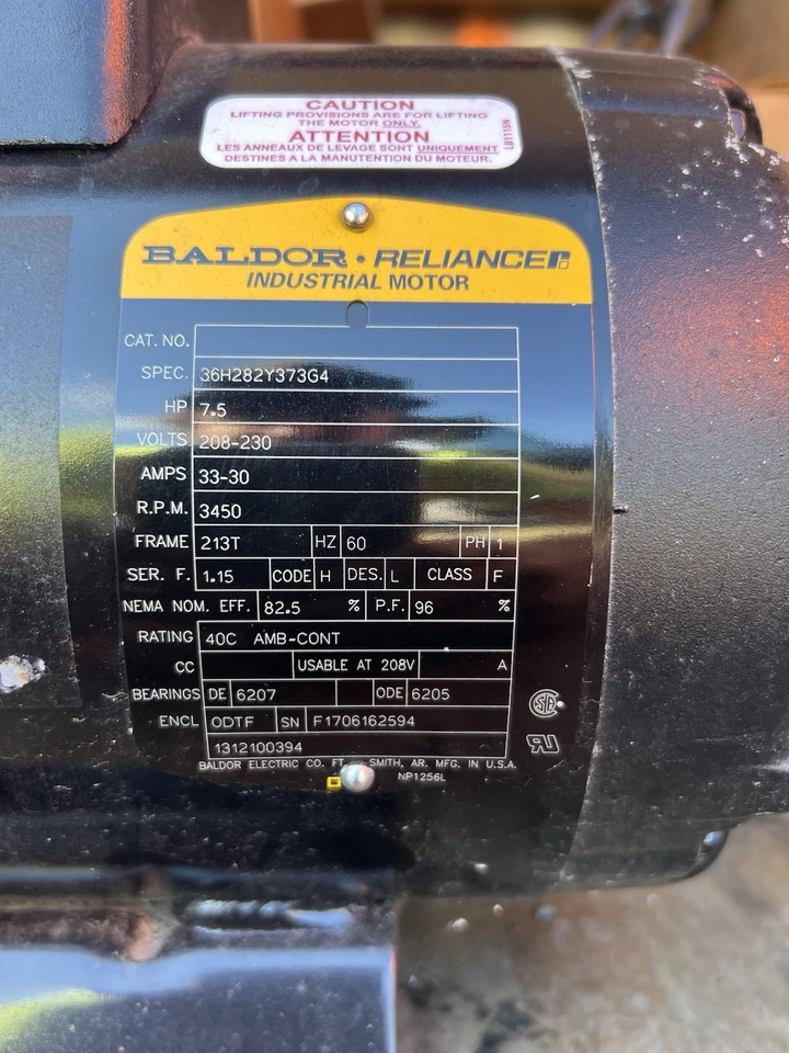 Baldor 7.5 Hp Electric Motor 3450 RPM 213 T Frame 1 Ph Single Phase 208/230 Volt - Image 2 of 3