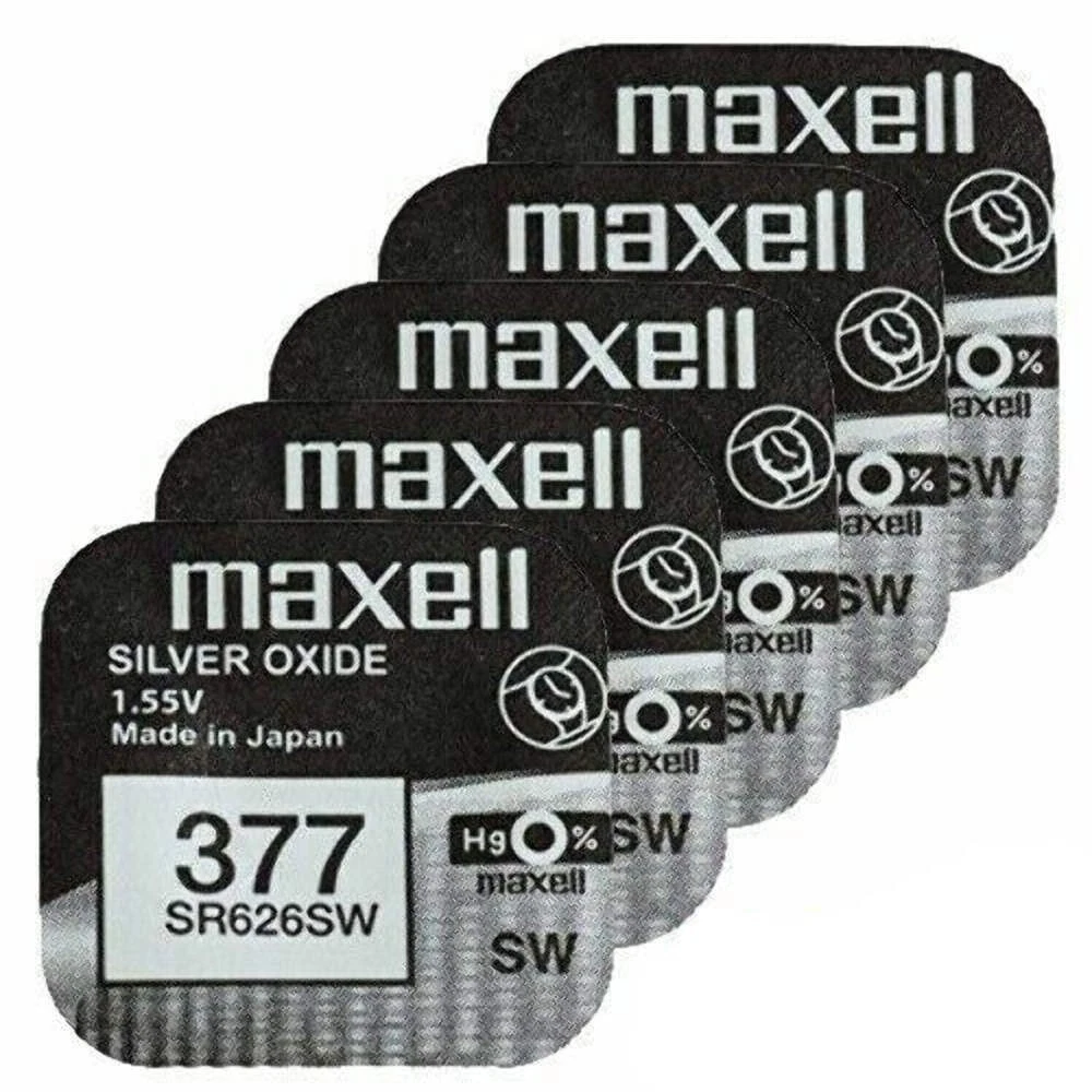 5 Maxell 377 376 Sr626Sw Batteries Silver 1.55V Watch Battery Exp 2028 NEW