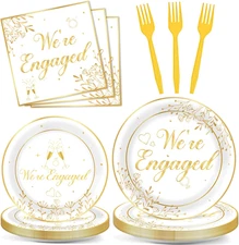 96Pcs Happy Engagement Party Supplies Engagement Paper Plates Napkins We're E...