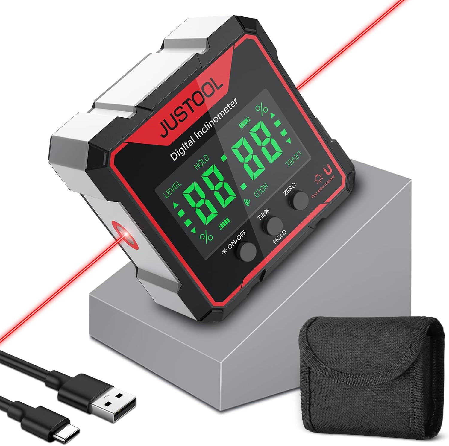 Inclinometro Digitale 4x90° LCD USB | Goniometro Magnetico Precisione