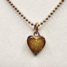 Vintage Heart Necklace Gold Tone Green Glitter Resin Pendant Ball Chain Jewelry