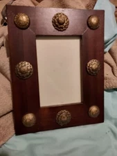 Vintage Wood Ornate Picture Frame With Large Decorative Gold Buttons 4x6" Photo 