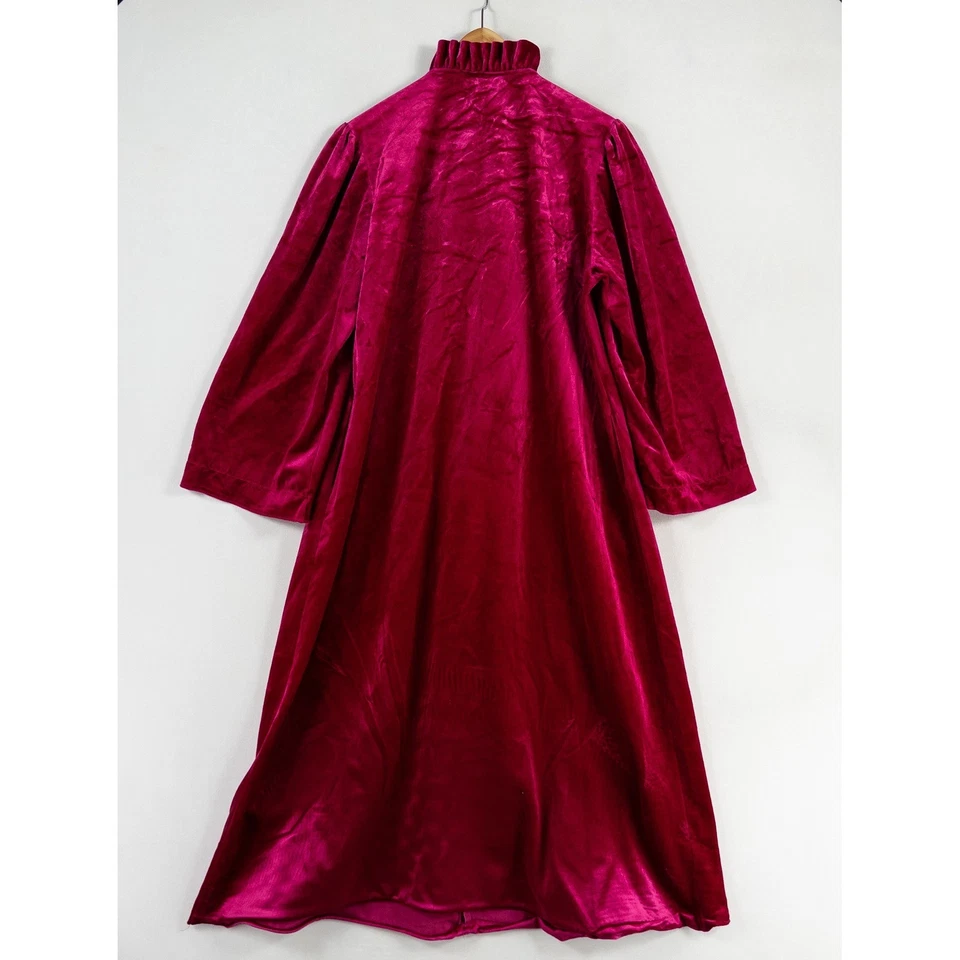 Vintage Gilligan OMalley House Dress One Size Dark Pink Velour Lounger Ruffles - Image 3 of 4