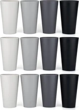 32-Ounce Plastic Tumblers Large Drinking Glasses, Set of 12 Grey Stone