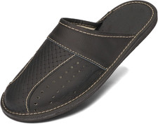 Pantofole Da Uomo Ciabatte in Pelle Naturale Scarpe Da Casa Nero Marrone Rosso 4